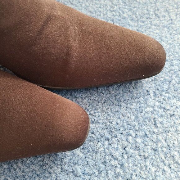 Prada Vintage BROWN Booties Nylon Sateen Spellout Logo Block Ankle Kitten Heel - Picture 5 of 15